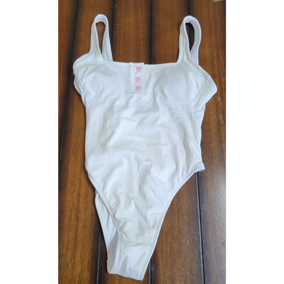 Stoney Clover Lane x Target Small (4-6) White Ribbed Henley One Piece Swimsuit - Picture 1 of 8
